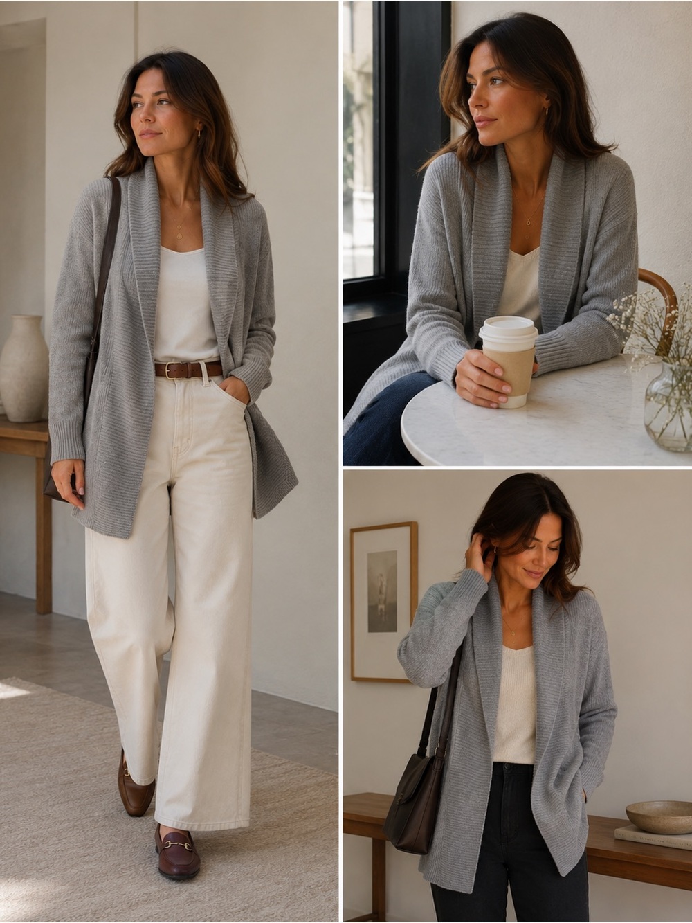 Margaret O'Leary Cashmere Cardigan Shawl Collar Open Front Sweater